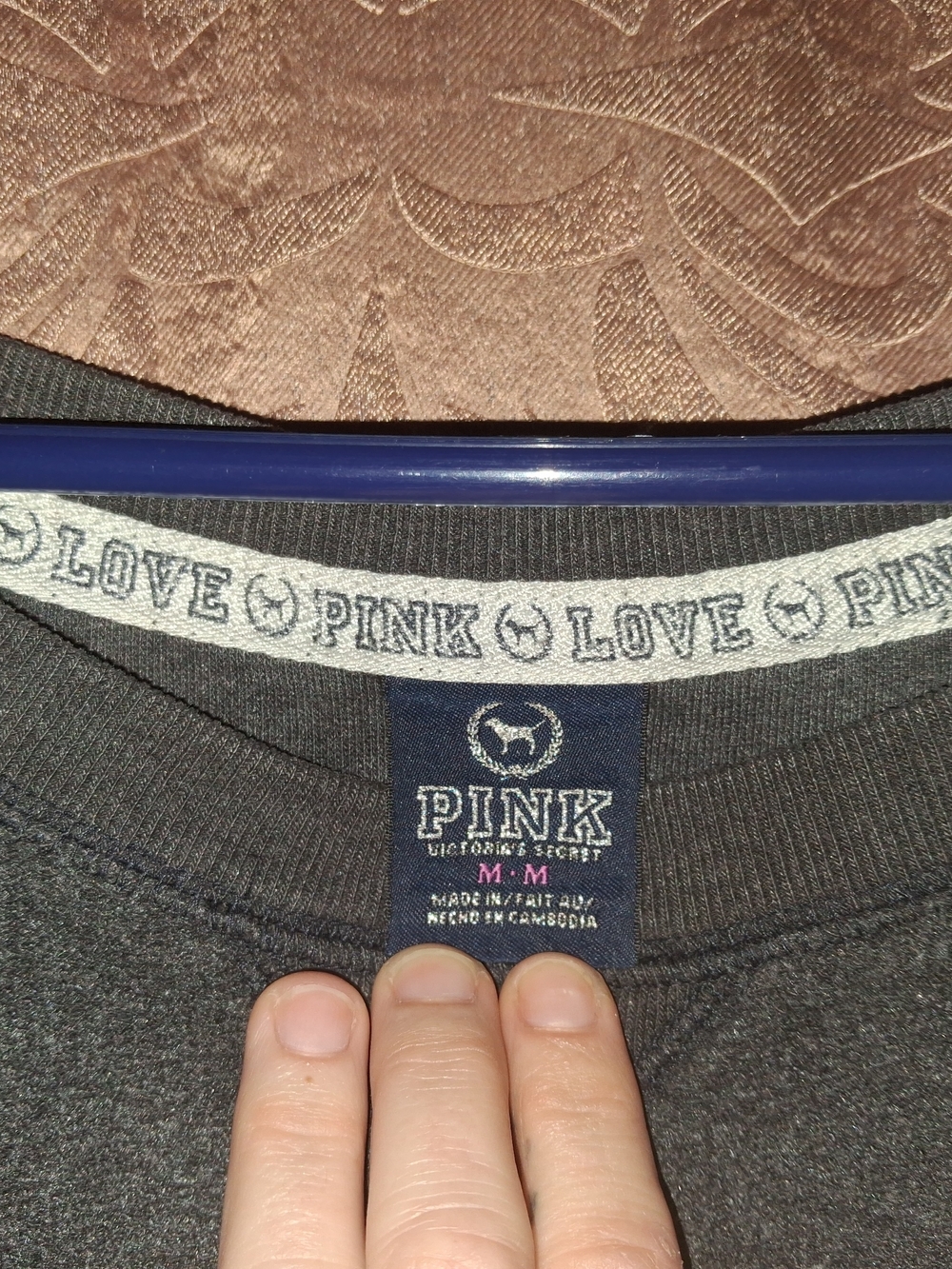 PINK Victoria's Secret Charcoal Gray Logo Crewneck Tee